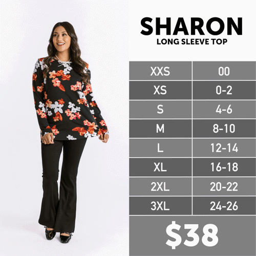 Sharon Long Sleeve Top Size Chart